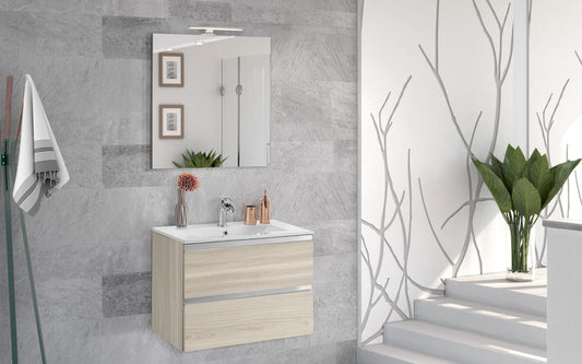 Dafne Italian Design Mobile da bagno Vichy finitura olmo naturale, sospeso, cm 61x46x189 (base, lavabo, specchio)