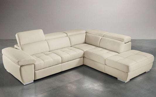 Dafne Italian Design Divano Letto angolare 3 posti con penisola a Destra. Similpelle Sabbia (cm. 285 x 245 x 97h)