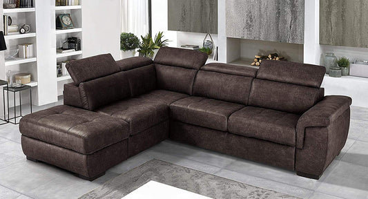 Dafne Italian Design Divano Letto angolare 3 posti con penisola a Sinistra. Tessuto Tay Tay Ebony (cm. 282 x 242 x 96h)