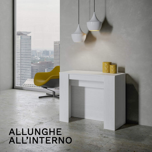 Itamoby Venus 90cm Consolle Allungabile, Pannelli di nobilitato, Bianco Frassino, L.90 P.48 H.77