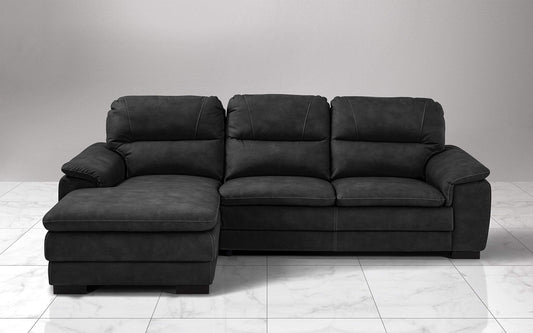 Dafne Italian Design Divano angolare 3 posti con penisola a Sinistra. Similpelle Effetto Nabuk Nero (cm. 275 x 158 x 94h)