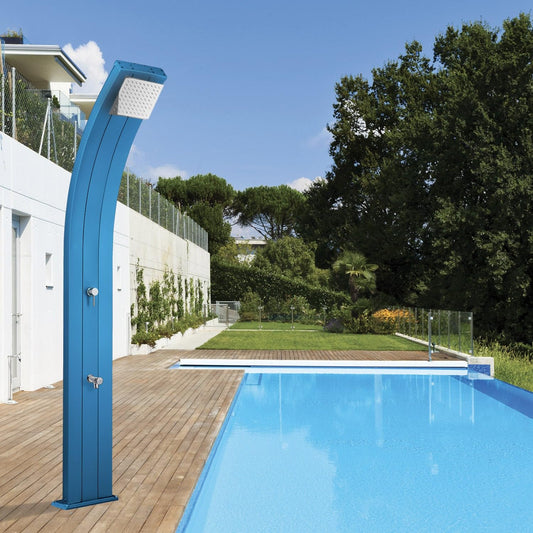 Doccia Tradizionale per Interno e Esterno Arkema DADA con Miscelatore e Lavapiedi Doccia in Alluminio Curva ARKEMA D325 3027 Colore Rosso Cherry
