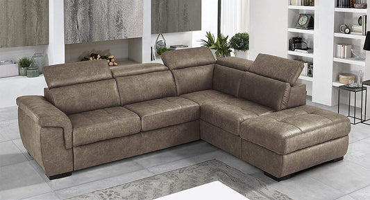 Dafne Italian Design Divano Letto angolare 3 posti con penisola a Destra. Tessuto Tay Tay Toffee (cm. 282 x 242 x 96h)