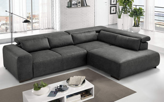 Dafne Italian Design Divano angolare 3 posti con penisola a Destra. Tessuto Fuego Steel (cm. 309 x 225 x 70h)