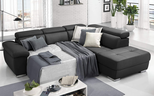 Dafne Italian Design Divano Letto angolare 3 posti con penisola a Destra. Similpelle Grey (cm. 285 x 245 x 97h)