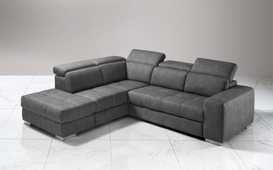 Dafne Italian Design Divano Letto angolare 3 posti con penisola a Sinistra. Similpelle Effetto Nabuk Cenere (cm. 266 x 230 x 94h)