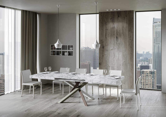 Dafne Italian Design Tavolo Volantis Allungabile piano Marmo 90x160 allungato 264 telaio 4/C colori bloccati 9010/6011/7002/7003