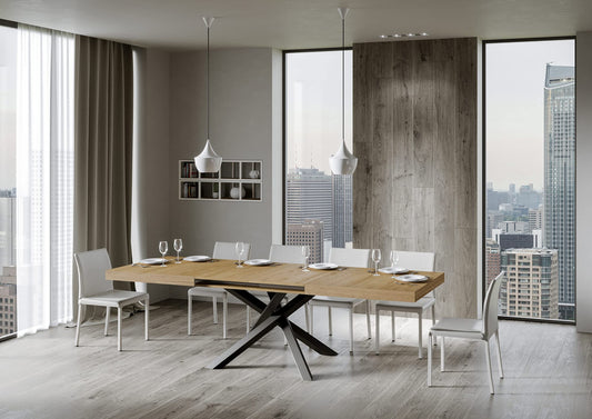 Itamoby, Tavolo allungabile Volantis 180->284 cm, Piano Quercia Natura e Telaio Antracite L.180 P.90 H.77 (allungabile Fino a L.284 con Due allunghe)