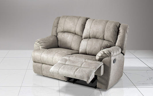 Dafne Italian Design Divano 2 posti con 2 Recliner manuali. Similpelle Effetto Nabuk Light Grey (cm. 150 x 98 x 99h)