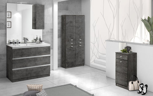Mobile da bagno "Vichy" colore grigio antracite sfumato composto da: componibile bagno cm 101x46x189 (base, lavabo, specchio, pensile) - colonna doppia cm. 70x35x150 - base cm. 35x34x80