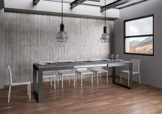 Dafne Italian Design Tavolo Tecno Evolution piano Cemento 90x120 allungato 90x224 telaio Antracite
