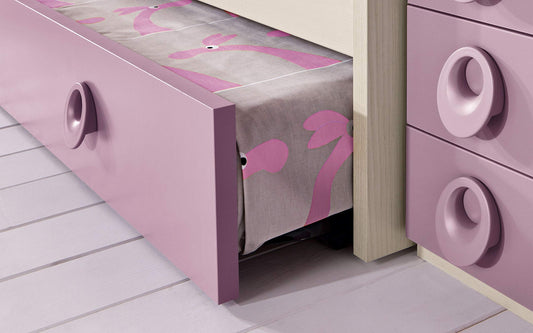 Dafne Italian Design Cameretta Completa a Ponte - Effetto Betulla, Colore Bianco e Quarzo (Triplo Letto Singolo e Armadio) (cm. 350 x 96 x 259h)