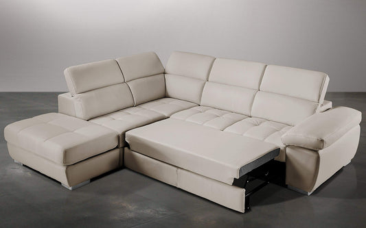 Dafne Italian Design Divano Letto angolare 3 posti con penisola a Sinistra. Similpelle Burro (cm. 285 x 245 x 97h)