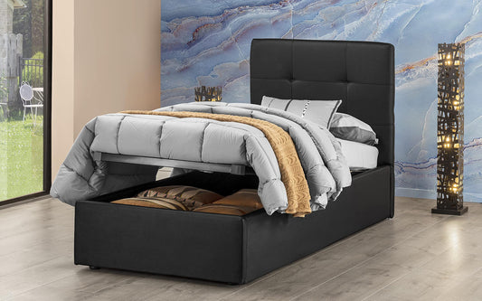 Dafne Italian Design - Letto singolo con contenitore, Similpelle nero, Dimensioni: cm. 90 x 205 x 110 H