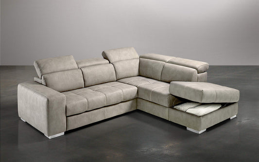 Dafnedesign.com - Divano angolare 3 posti con penisola e contenitore - Colore: similpelle grigio chiaro- Divano letto angolare 3 posti con penisola dimensioni: cm. 266 x 230 x 94h (STD)