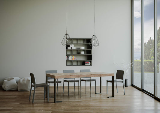 Itamoby Consolle allungabile Tecno Premium, Piano Noce e Telaio Antracite, L.90 x H.77 x P.40 (allungabile Fino a 300cm)