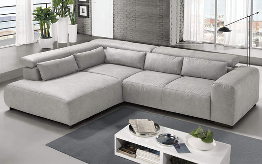 Dafne Italian Design Divano angolare 3 posti con penisola a Sinistra. Tessuto Fuego Silver (cm. 309 x 225 x 70h)