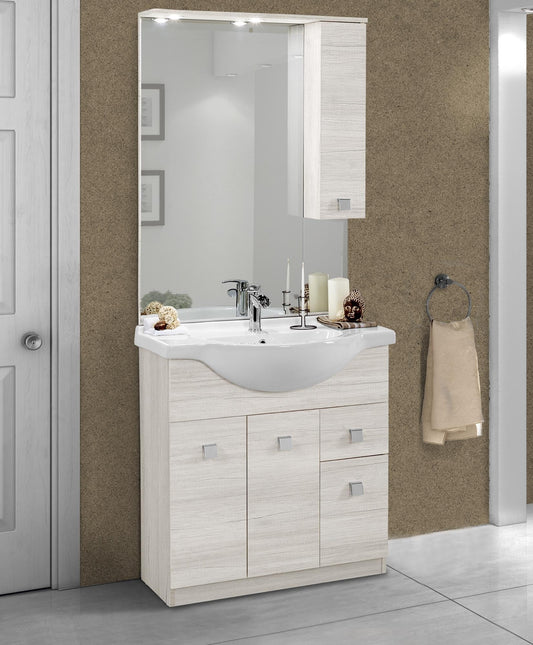 Dafne Italian Design Mobile da bagno Missy finitura quercia bianca cm. 105x50x190 (base, lavabo, specchio, pensile)