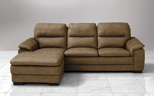 Dafne Italian Design Divano angolare 3 posti con penisola a Sinistra. Similpelle Effetto Nabuk Dark Camel (cm. 275 x 158 x 94h)