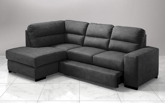 Dafne Italian Design Divano Letto angolare 3 posti con penisola a Sinistra. Similpelle Effetto Nabuk Nero (cm. 251 x 175 x 97h)