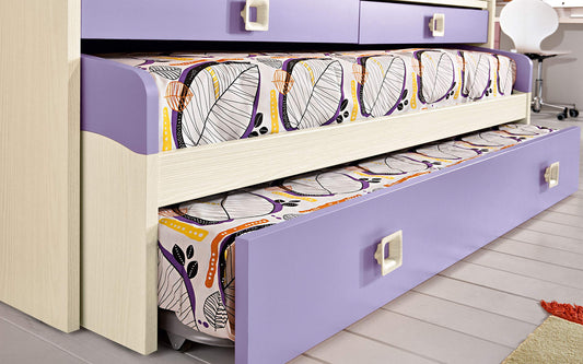 Dafne Italian Design Cameretta Completa a Ponte - Effetto Betulla, Malva (Triplo Letto Singolo e Armadio) (cm. 300 x 96 x 259h)