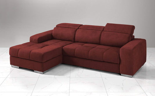 Dafne Italian Design Divano Letto angolare 3 posti con penisola a Sinistra. Tessuto Romeo Rosso (cm. 259 x 178 x 94h)