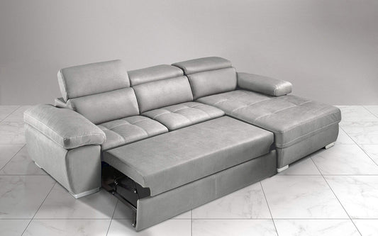 Dafne Italian Design Divano Letto angolare 3 posti con penisola a Destra. Similpelle Effetto Nabuk Ash (cm. 265 x 182 x 97h)