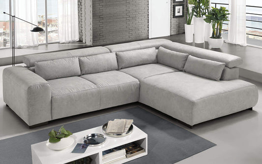 Dafne Italian Design Divano angolare 3 posti con penisola a Destra. Tessuto Fuego Silver (cm. 309 x 225 x 70h)
