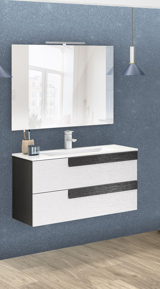 Dafne Italian Design Mobile da bagno componibile sospeso Sandie bianco e nero cm 81x46x189 (base, lavabo, specchio)