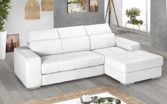 Dafne Italian Design Divano Letto angolare 3 posti con penisola a Destra. Similpelle Bianco (cm. 259 x 178 x 94h)