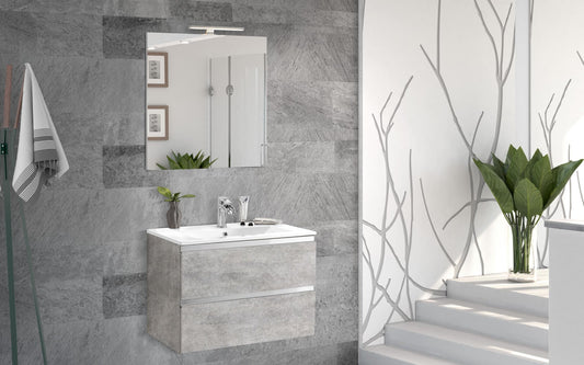 Dafne Italian Design Mobile da bagno Vichy finitura grigio chiaro sfumato, sospeso, cm 61x46x189 (base, lavabo, specchio)