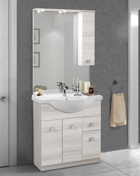 Dafne Italian Design Mobile da bagno Missy finitura olmo bianco cm. 85x50x190 (base, lavabo, specchio, pensile)
