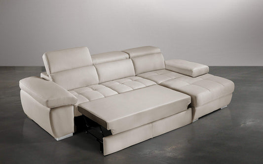 Dafne Italian Design Divano Letto angolare 3 posti con penisola a Destra. Similpelle Burro (cm. 277 x 182 x 97h)