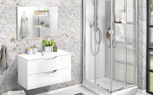 Dafne Italian Design Mobile da bagno componibile sospeso Joy colore bianco lucido cm 81 x 47 x 195 (base, lavabo, specchio)