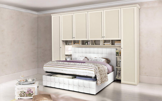 Ponte a 6 Ante battenti. Patinato Beige - Non Comprende Il Letto (cm. 320 x 55 x 251h)