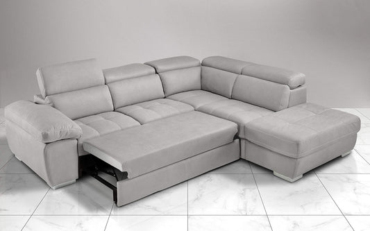 Dafne Italian Design Divano Letto angolare 3 posti con penisola a Destra. Similpelle Effetto Nabuk Grigio Ash (cm. 285 x 245 x 97h)