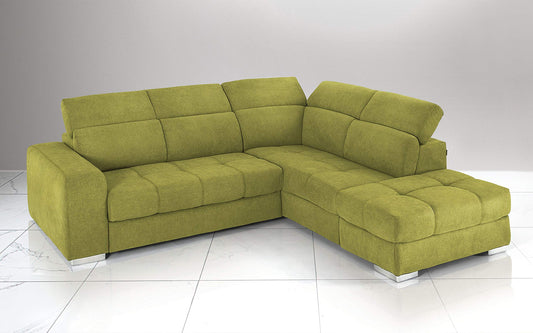 Dafne Italian Design Divano Letto angolare 3 posti con penisola a Destra. Tessuto Romeo Verde Acido (cm. 266 x 230 x 94h)