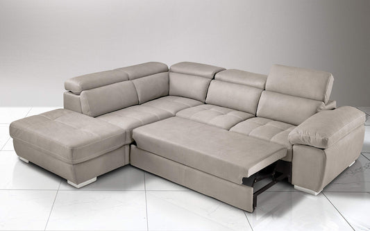 Dafne Italian Design Divano Letto angolare 3 posti con penisola a Sinistra. Similpelle Effetto Nabuk Beige (cm. 285 x 245 x 97h)