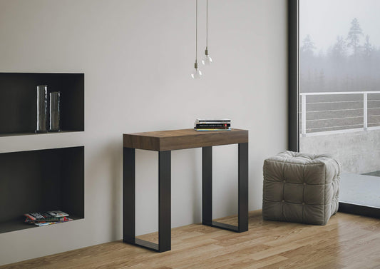 Itamoby Consolle allungabile Tecno Premium, Piano Noce e Telaio Antracite, L.90 x H.77 x P.40 (allungabile Fino a 300cm)