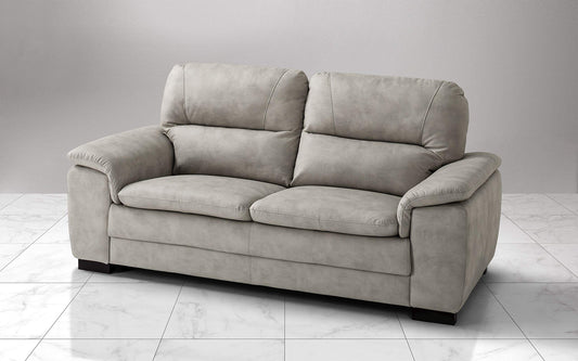 Dafne Italian Design Divano a 3 posti. Similpelle Effetto Nabuk Light Grey (cm. 198 x 95 x 94h)