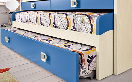 Dafne Italian Design Cameretta Completa a Ponte - Effetto Betulla, Cielo (Triplo Letto Singolo e Armadio) (cm. 300 x 96 x 259h)