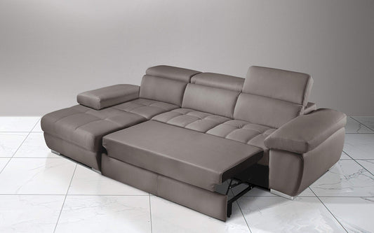 Dafne Italian Design Divano Letto angolare 3 posti con penisola a Sinistra. Similpelle Talpa (cm. 265 x 182 x 97h)