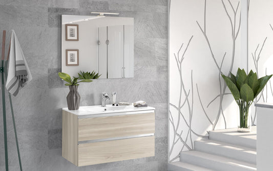 Dafne Italian Design Mobile da bagno Vichy colore grigio olmo naturale cm 81x46x189 (base, lavabo, specchio)