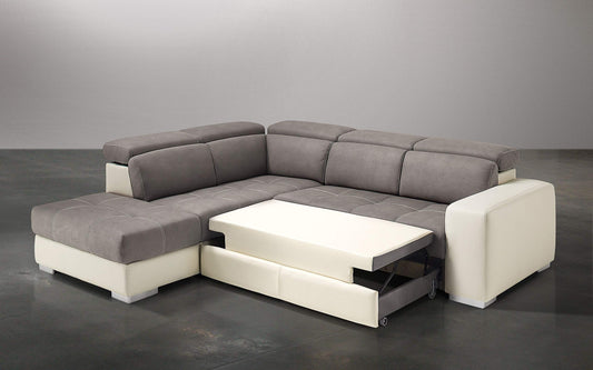 Dafne Italian Design Divano Letto angolare 3 posti con penisola a Sinistra. Similpelle Milk, Similpelle Effetto Nabuk Talpa (cm. 266 x 230 x 94h)
