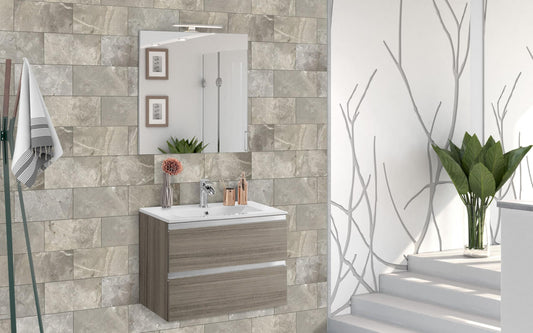 Dafne Italian Design Mobile da bagno Vichy finitura eucalipto grigio, sospeso, cm 61x46x189 (base, lavabo, specchio)