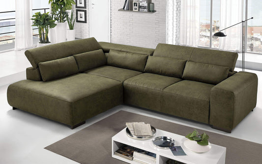 Dafne Italian Design Divano angolare 3 posti con penisola a Sinistra. Tessuto Fuego Olive (cm. 309 x 225 x 70h)