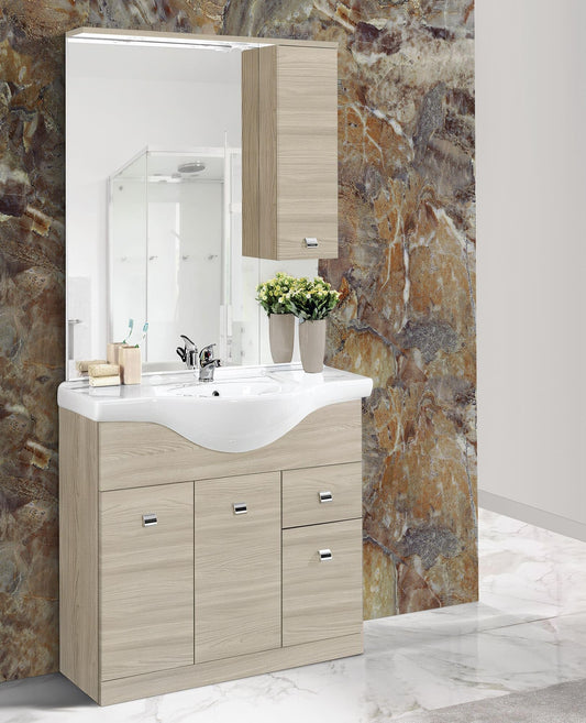 Dafne Italian Design Mobile da bagno Missy finitura olmo perla cm. 105x50x190 (base, lavabo, specchio, pensile)
