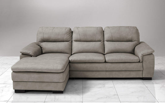 Dafne Italian Design Divano angolare 3 posti con penisola a Sinistra. Similpelle Effetto Nabuk Light Grey (cm. 275 x 158 x 94h)