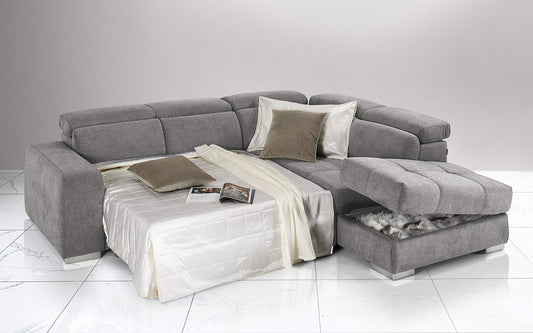 Dafne Italian Design Divano Letto angolare 3 posti con penisola a Destra. Tessuto Romeo Silver (cm. 266 x 230 x 94h)