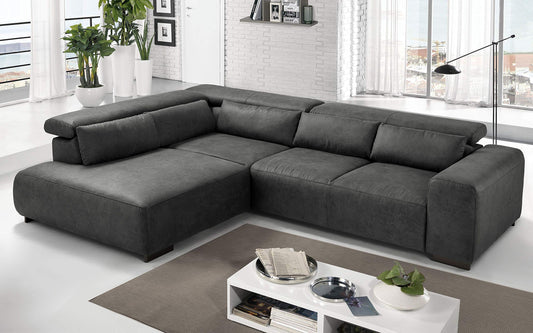 Dafne Italian Design Divano angolare 3 posti con penisola a Sinistra. Tessuto Fuego Steel (cm. 309 x 225 x 70h)